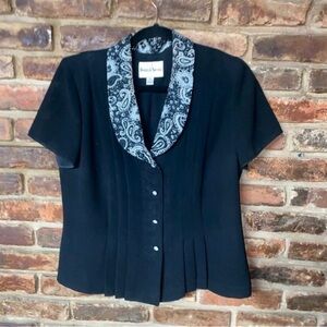 Danny & Nicole Black Blouse with Paisley Trim